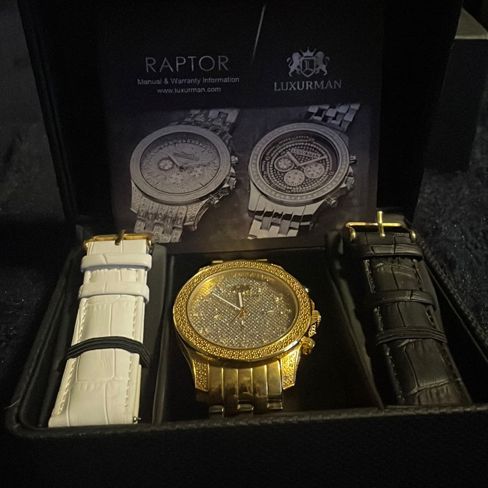 Iced Out Men's Diamond Luxurman Watch 1.25ct Yellow Gold Tone